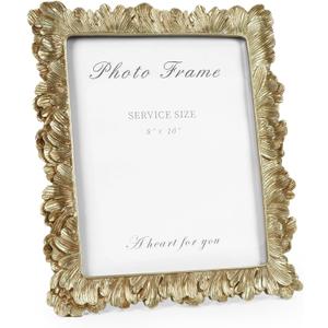 Cuspin 8x10 Picture Frame Vintage Gold Frames, Elegant Photo Frame with Glass Front, Palm Leaves Textured Hand-Crafted Resin Frame for Wall and Tabletop Display Home Decor (Feather Petal Gold)