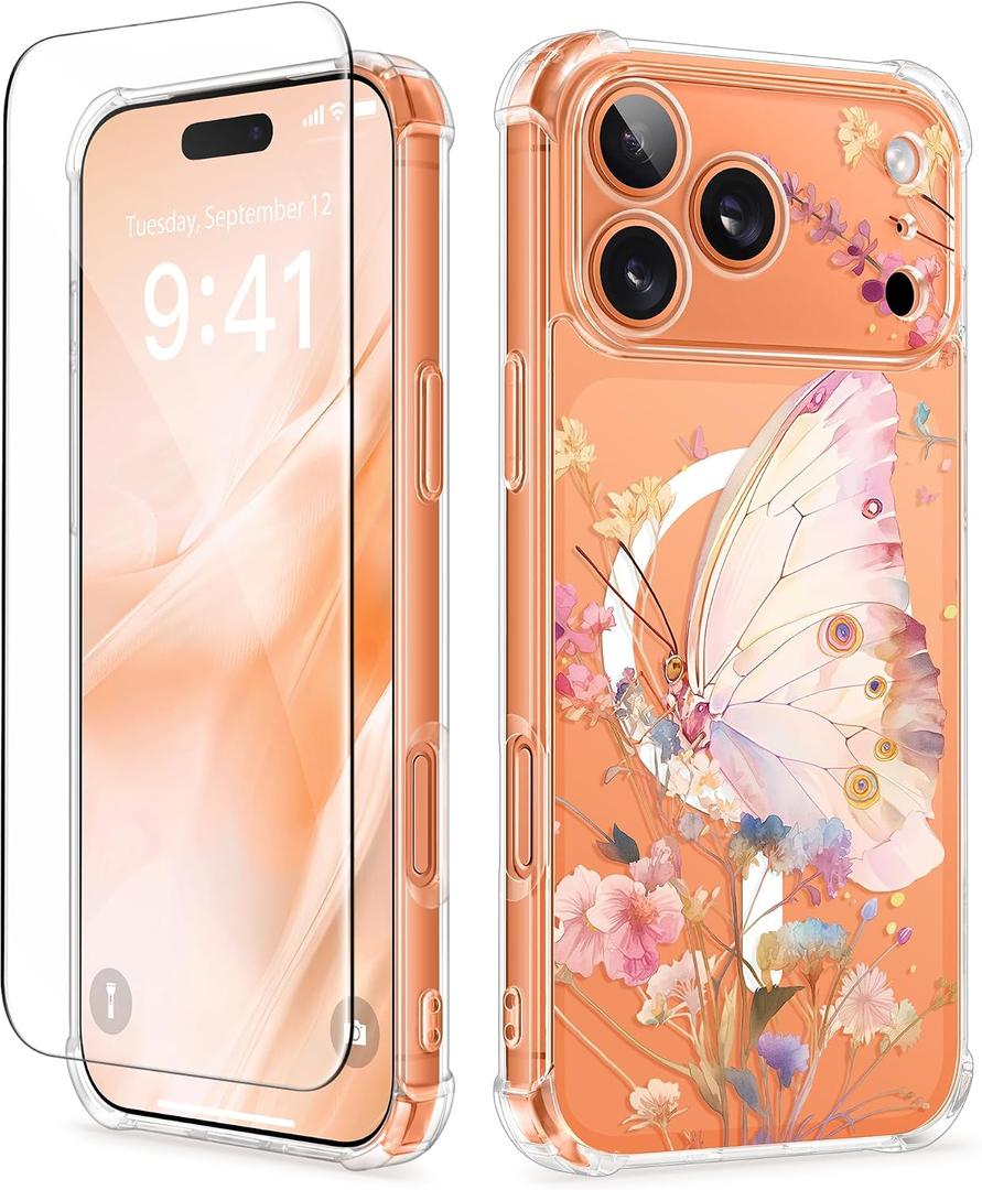 GVIEWIN for iPhone 17 Pro Case,   Slim Shockproof Protective Women Phone Case, Magic Butterfly