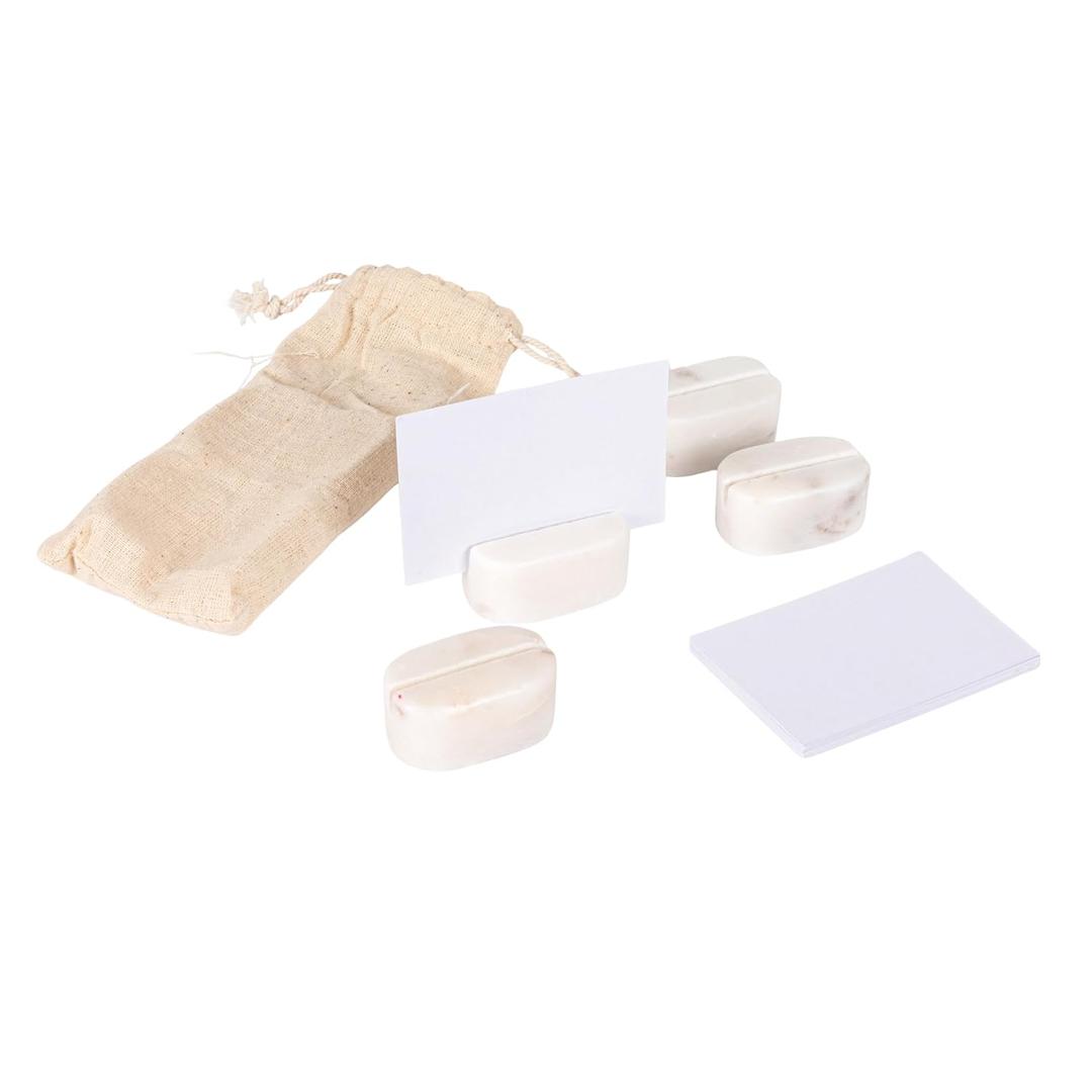 Creative Co-Op 4-Piece Marble Place Card Holders with 16 Cards, White