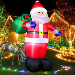 Christmas Inflatables Santa Claus Outdoor Decorations, Blow Up Santa Claus with Gifts Bag, Big Santa Carrying Presents Sack, Built-in LED Light, Xmas Outside Decor for Front Back Yard Garden Lawn