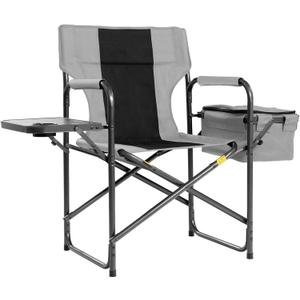 Director Camping Chair with Cooler Bag & Foldable Side Tray - 400lbs Heavy Duty Outdoor Folding Lawn Chair, Portable Camp Chair for Fishing/Backyard (Black & Gray) (1)