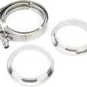 3 Inch V Band Clamp with Set of 3 CNC Stainless Steel Flanges Kit - 3in V-Band Clamp, Male And Female Flanges - Perfect for Turbo, Downpipes, Exhaust Systems