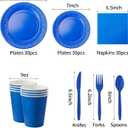 210pcs Blue Plates And Napkins Party Supplies -Plastic Silverware, Paper Cups And Plates.Napkinsdisposable Party Cutlery Set Serves 30