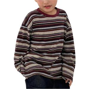 RoseSeek Boy's Striped Tops Crew Neck Long Sleeve T Shirts Casual Tops Fall Outfits (Brown, 7Y)