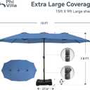 PHI VILLA 15ft Large Patio Umbrellas with Base, Outdoor Double-Sided Rectangle Market Umbrella for Pool Lawn Garden, Haze Blue