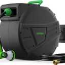 Tuyeho Retractable Garden Hose Reel 100FT, Wall Mount Heavy Duty Water Hose Reels with Automatic Slow Rewind System, Outdoor Hoses Reel with 2 Hose Nozzles for Garden Watering, Car Wash, Pet Shower