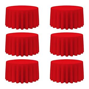 BRILLMAX 6 Pack Red Round Tablecloths 120 Inch for 60” Tables - 150 GSM Polyester Fabric, Floor Length Drop, Water, Stain & Wrinkle Resistant Cloth Cover for Wedding Reception Banquet Dining Party