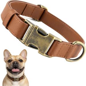 Leather Dog Collar Silicone Soft Flexible Waterproof Odor-Proof Durable Thick Classic Adjustable Pet Puppy Collar Dog Collars for Small Dogs (Brown, Small (11-15.5" Neck))