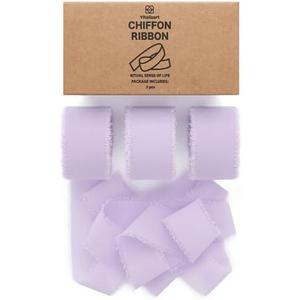 Vitalizart Lavender Purple Chiffon Silk Ribbon 1" x 21 Yd Fringe Fabric Package (3 Rolls * 7 Yd) for Wedding Invitations Bridal Bouquets Decorations Gifts Wrapping & Bow Making Lilac