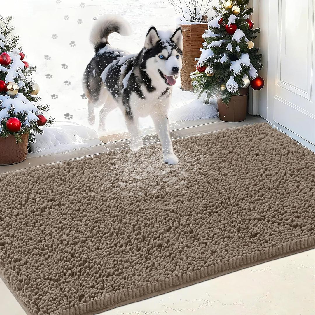 IM HOME Chenille Absorbent Outdoor Doormat 36" x 24", Washable Muddy Door Mats for Dog Non Slip Indoor Doormat Dog Mat for Muddy Paw Front Inside Doormats for Entryway Beige