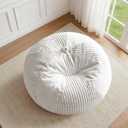 4FT Bean Bag Chair, Teardrop Beanbag with Memory Foam Filled | Bean Bag Sofa With Removable Cover, Cozy Boneless Chair with Handle for Living Room, Bedroom (Plush Stripe White)