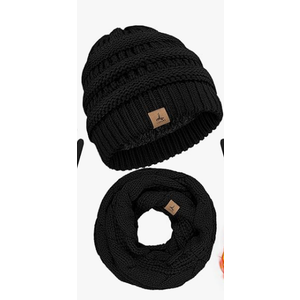 Winter Warm Fleece Knit Hats Touch Screen Gloves Neck Scarf Set Winter Gifts for Unisex Adult