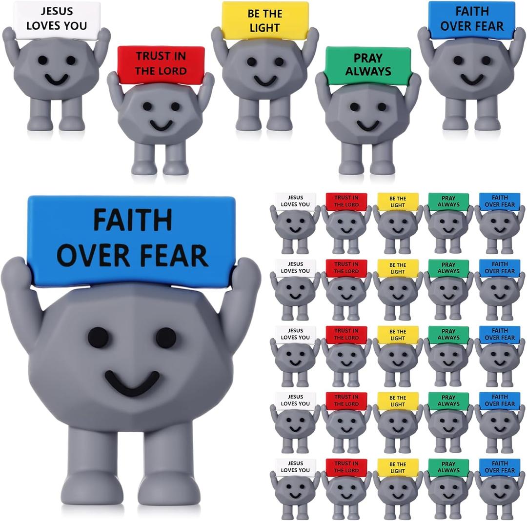 Gejoy 25 Pcs Mini Rubber Stone Toys Positive Gifts Mini Religious Stones Decorations and Encouragement Birthday Motivational Gifts for Colleague Staff Teacher