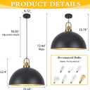 Matte Black Dome Pendant Light 19.68" Large Farmhouse Chandelier Adjustable Metal Hanging Lighting Fixture for Kitchen Island Bedroom Dining Room and Restaurant
