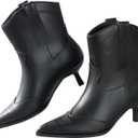 Kitten Heel Ankle Boots for Women Cowgirl Boots Womens Cowboy Booties Pointed Toe Dress Western Short Shoes (8, Black)