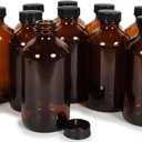 Vivaplex, 12, Amber, 8 oz Glass Bottles, with Lids.