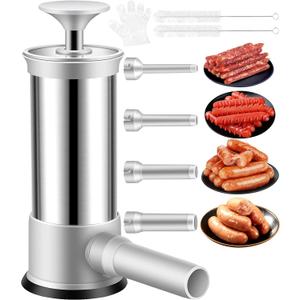 Manual Sausage Stuffer Machine with 4 Stuffing Tubes, 2.2 LBS Vertical Sausage Maker Kit, Food-Grade Stainless Steel Meat Stuffer for Homemade Sausages, Easy to Use, Kitchen Tool for Home Cooking