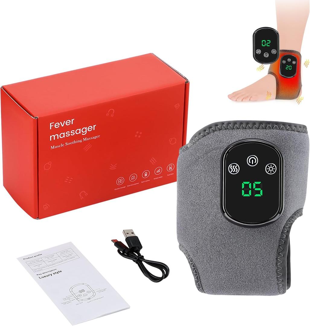 Rechargeable Ankle & Foot Massager with Adjustable Heat Therapy  5-Temp Infrared, 3-Level Vibration for Pain Relief & Relaxation (Gray)