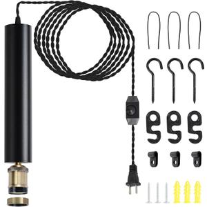 Plug-in Vintage Black Floating Pendant lamp with dimmer Switch. 19.68 feet Power Cord, Suitable for Kitchen Islands, Dining Rooms, corridors, bedrooms and Living Rooms.
