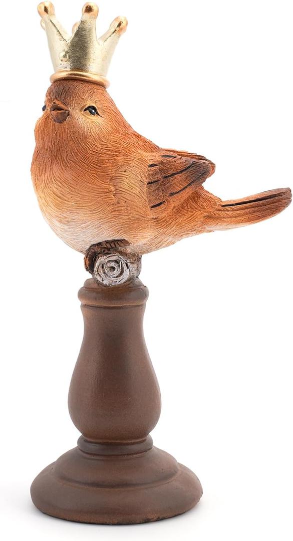 Artpaul Bird Figurines Home Decor Bird Statue with Gold Crown for Shelf Decor & Coffee Table Accents Bird Decorations for Home, Office, Living Room - Bird Gifts for Bird Lovers, Housewarming