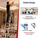 12.5 FT Telescoping A Frame Ladder,Aluminum Extension Ladder,Heavy Duty 330 lbs Max Capacity with Stabilizer Bar&Wheels,Multi-Purpose Portable Collapsible Ladder for Home,Work Silver CE ANSI