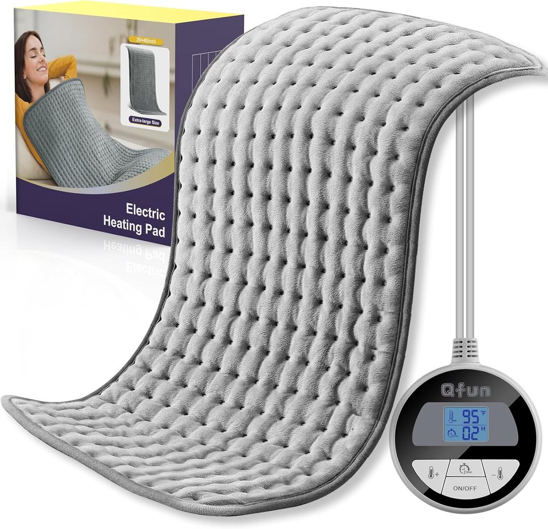 Electric Heating Pad for Back Pain Relief Extra Large 20 x 40, King Size Heated Pad Moist for Pain Muscle, Heating Pads with Heat Settings & Auto-Off for Cramps, Abdomen, Waist, Shoulder (Gray)