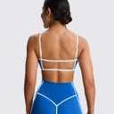 Aoxjox Women's Color Block Workout Sports Bras Fitness Lexi Lined Strappy Bra Athletic Yoga Crop Tank (Directoire Blue/ White, Medium)
