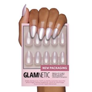 Glamnetic Press On Nails - Selenite | Soft White Sparkle Short Almond Fake Nails with a Glossy Finish, Reusable | 15 Sizes - 30 Nail Kit with Glue