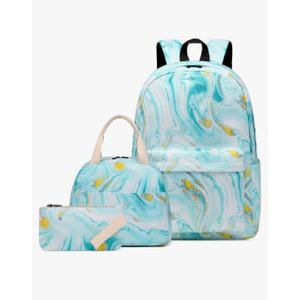 Kids Backpack for Girls, Teens School Bags Bookbags Set with Lunch Bag Pencil Case, Turquoise Marble