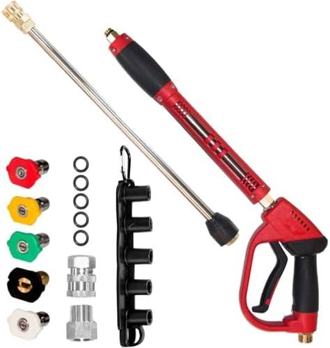 Hourleey Pressure Washer Gun, Red High Power Washer Gun with Replacement Wand Extension, 5 Nozzle Tips, M22 Fittings, 40 Inch, 5000 PSI