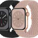 Braided Solo Loop Compatible with Apple Watch Band 38mm 40mm 41mm 42mm 44mm 45mm 46mm 49mm Women Men, Adjustable Stretchy Bands Elastic Sport Strap for iWatch Series 11 10 9 8 7 6 5 4 3 2 SE Ultra 3 2 (Black/Pink)