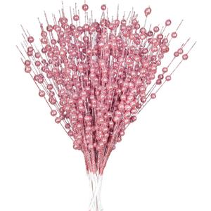 DearHouse 10 Pack Christmas Glitter Berries Stems, Artificial Christmas Picks for Tree Ornaments, DIY Xmas Wreath, Crafts, Holiday Home Decor (Pink)