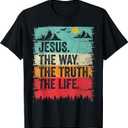 Jesus The Way Truth Life Women Men Kids Christian Worship T-Shirt (Black, L)