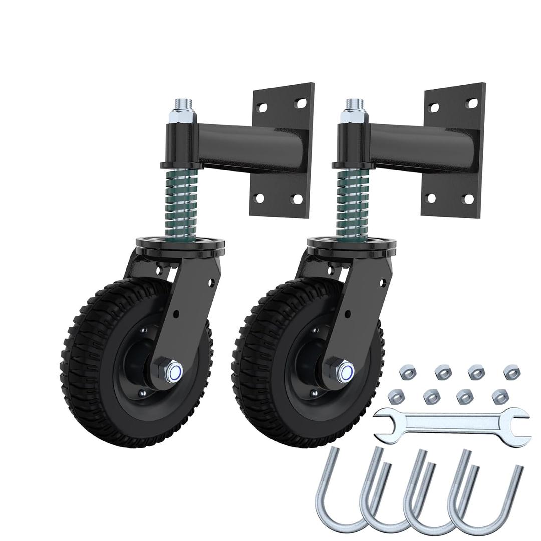 Gate Wheel, 6 Inch Wheel Diameter, 13.1 Inch Height, Suit for Metal Tube & Wooden Gates, 550lbs Capacity, Spring-Loaded Heavy Duty Rubber Casters (Black 2 Pack)