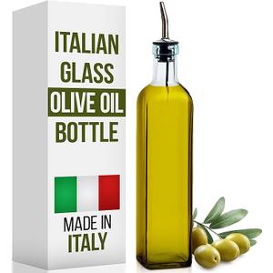 EHOMEA2Z Italian Glass Olive Oil Dispenser Bottle, 16 oz, Vinegar and Oil Dispenser with Stainless Steel Spout for Kitchen, Light Green Tint (1, 470 ml)