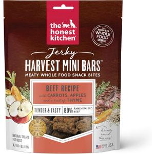 The Honest Kitchen Human Grade Dog Food Jerky Harvest Mini Bars: Beef Recipe With Carrots & Apples, 4 oz Bag (EXP 09/26/27)