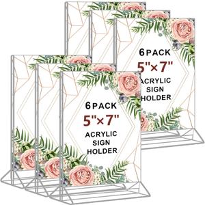 Seencool 5 x 7 Acrylic Sign Holder - Clear Wedding Table Number Holder, Double Sided Picture Frames with Vertical Stand, T Shape Desktop Display Stand for Office, Home, Store, Restaurant