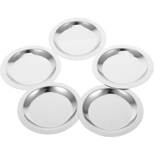 Amosfun 5pcs Stainless Steel Wine Coasters - 3 Inch Bottom Size Dining Table Coffee Mug Mat Saucing Dish Plates
