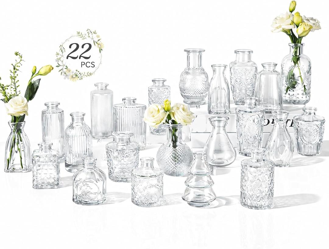 RUCKAE Small Clear Bud Vases Bulk 22 Pack Mini Flower Glass Vases for Centerpiece Table Wedding Decorations Home Decor Party