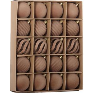 Senjie 20pcs Velvet Christmas Balls Flocked Christmas Tree 2.36inch Ornaments Plastic Balls Xmas Hanging Ornaments Decoration Light Coffee