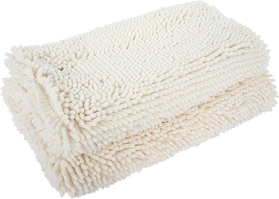2pcs Chenille Non Slip Water Absorbent Bath Mat Set Machine Washable Non Skid Rugs for Bathroom Kitchen Living Room 50x140cm 50x80cm (White)
