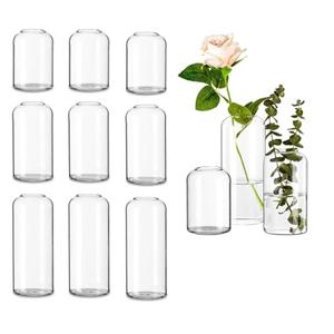 Glasseam Clear Small Flower Vases - Bulk Set of 9, Handmade Modern Decorative Bud Vases for Flowers, Wedding Centerpiece, Dining Table Decoration