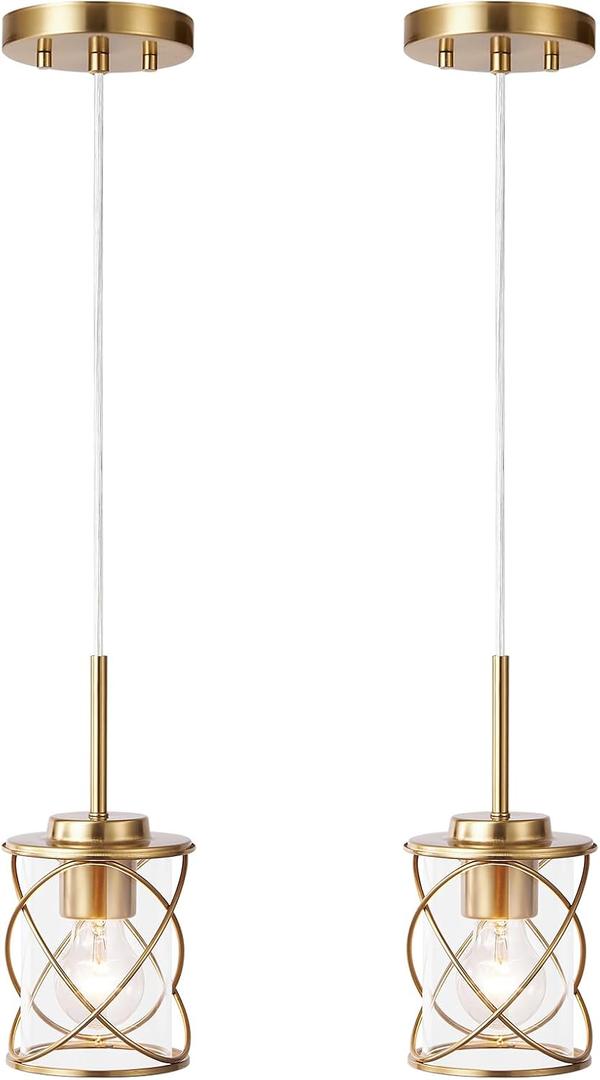 mavcadonf Kitchen Island Light, 2 Pack Pendant Lights Chandelier for Dining Room, Modern Linear Pendant Light for Kitchen Island Living Room with Adjustable Rods, Brushed Gold