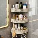 3-Tier No-Drill Storage Caddy with Hooks&Towel Bar,Organizing Solution for Bathroom,Shower&Kitchen,Holds Shampoos,Soaps,Sponges&Cleaners,Triangle,Cream