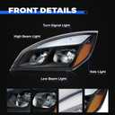 JFN Led Headlights Compatible with 2018-2023 Cascadia, Reflector Cascadia Headlamps, Pair Set, Black Housing (Left and Right Side)