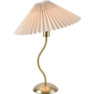 KUNJOULAM Small Pleated Table Lamp, Bedside Nightstand Lamp with Beige Lampshade, Morden Mini Lamp for Bedroom Home Office Decor, E12 Bulb Included (Copper)