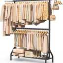 EAGMAK Double Rod Clothing Rack Load 622 LBS, Heavy Duty Clothes Rack for Hanging Clothes, 82.68 inch High Garment Rack with Sotrage Shelves, Metal Clothing Hanger Closet Wardrobe Organizer (Black)