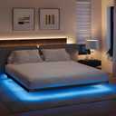 Floating Bed Frame Queen, with Led Lights and Type-C & USB Charging Station, Queen Floating Bed Frame 8 Inch High, No Box Spring Needed, Easy to Assemble, Black