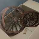 Qunclay 2 Pcs Wagon Wheel Decor Wooden Western Cowboy Party Decorations Vintage Rustic Wagon Wheel Wood Cartwheel Decor for Bar Garage Indoor Outdoor (Brown,18 Inch)