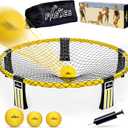 Outdoor Beach Ball Game Includes 3 Balls, Net and Carrying Bag -Roundnet Game Set for Adults, Kids, and Family - Perfect for Beach, Yard, Lawn, Backyard, and Park (Yellow)